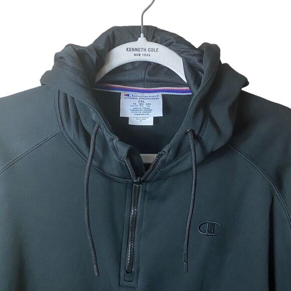 Champion Men’s Sz 2XL Black 1/4 Zip Collar Pull Over Hoodie Sweatshirt - Picture 3 of 7